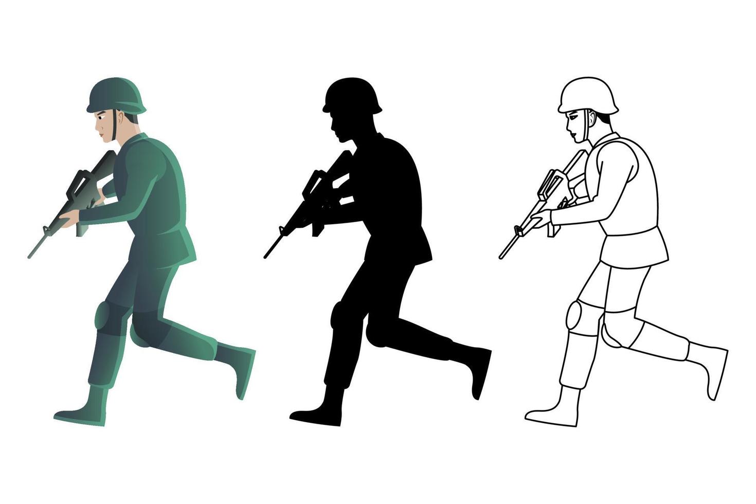 conjunto de soldado en tres estilos vector