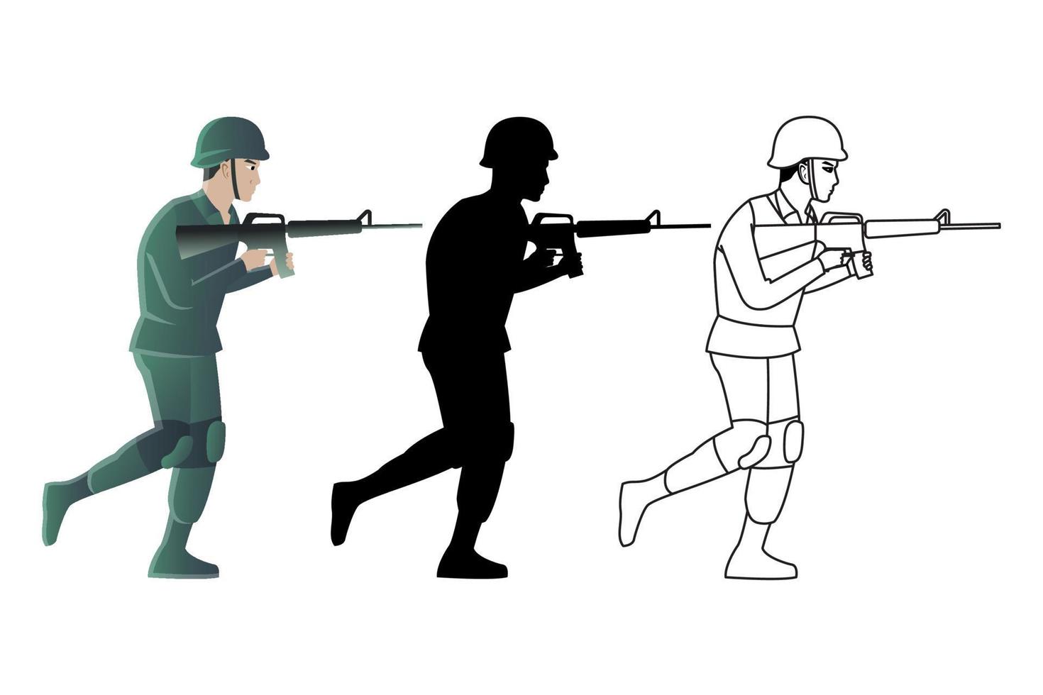 conjunto de soldado en tres estilos vector