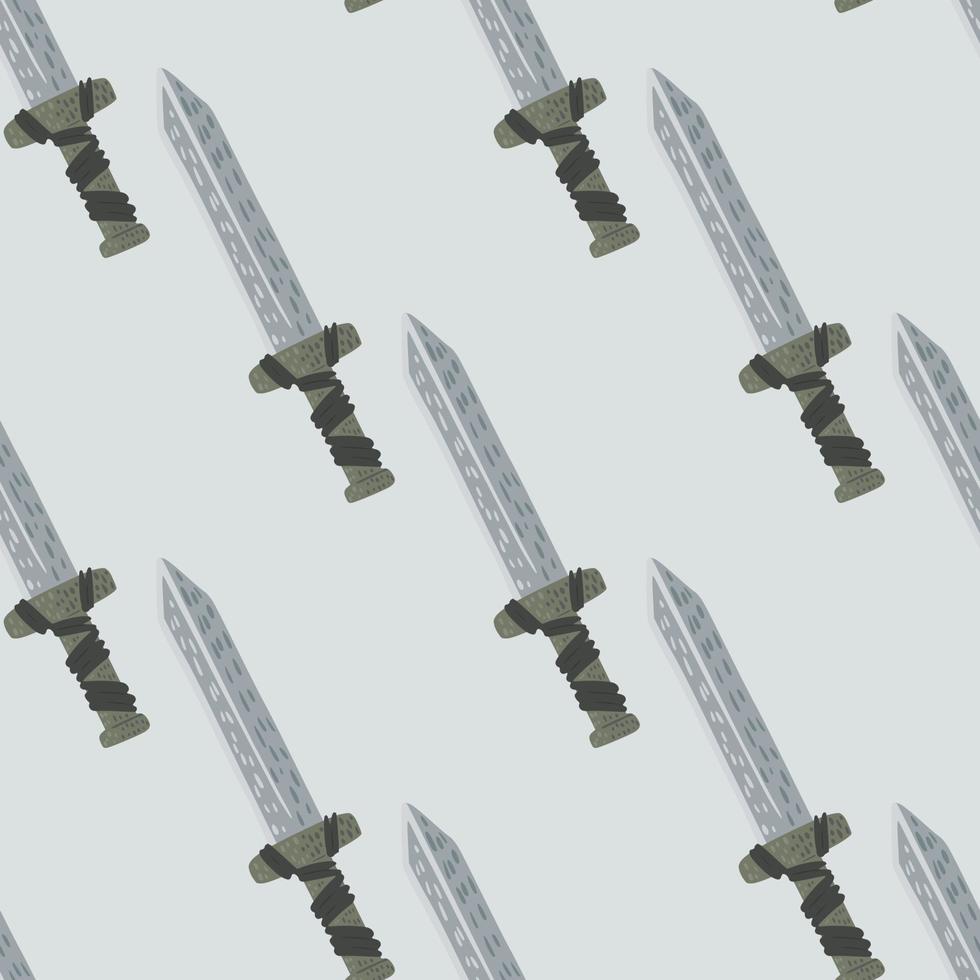 Minimalistic seamless pattern with sword ornament. Hand drawn grey palettte backdrop in middle ages style. vector