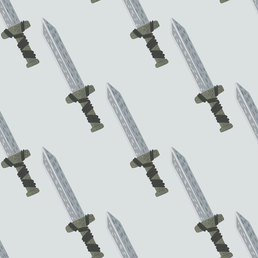 Minimalistic seamless pattern with sword ornament. Hand drawn grey palettte backdrop in middle ages style. vector