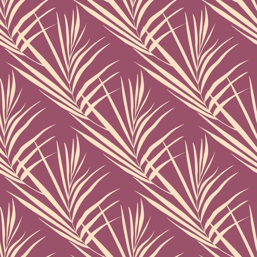Stylized nature seamess pattern with doodle fern leafs elements. Abstract silhouettes foliage ornament on purple pastel background. vector