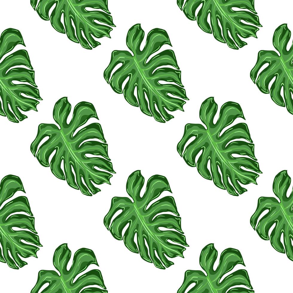 Nature seamless pattern with green monstera foliage print. White background. Simple nature print. vector