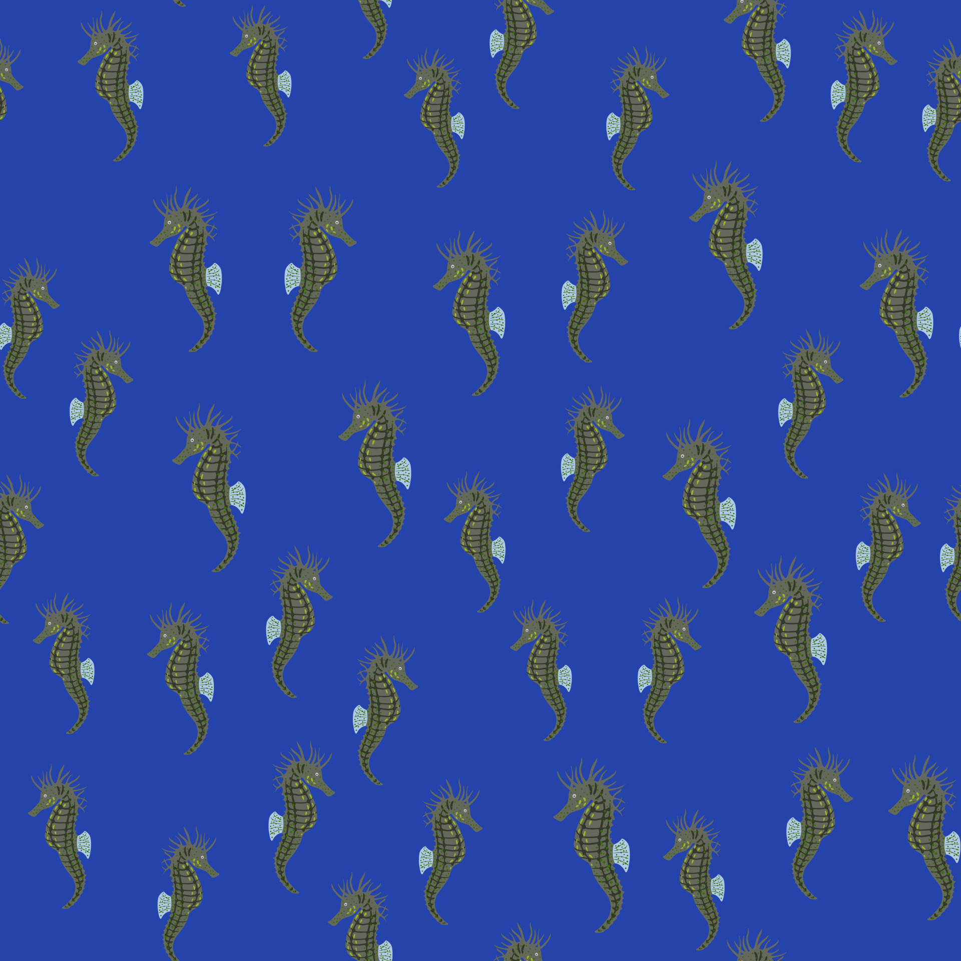 Nature wild seamless pattern with aquatic little seahorse ornament