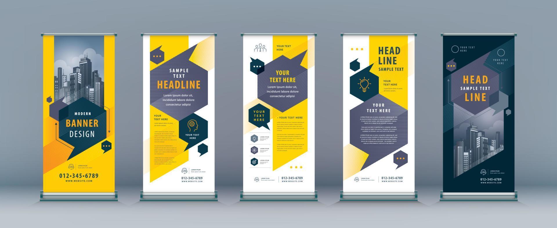 Black Speech talk Business Roll Up Set. Standee Design. Banner Template vector