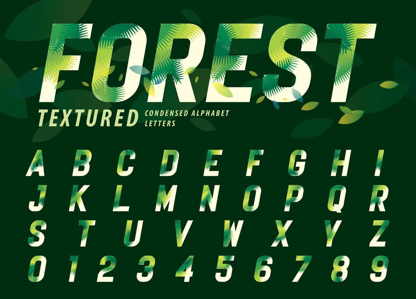 Leaves Texture Alphabet Letters and numbers, Modern palm leaf Condensed Letter vector