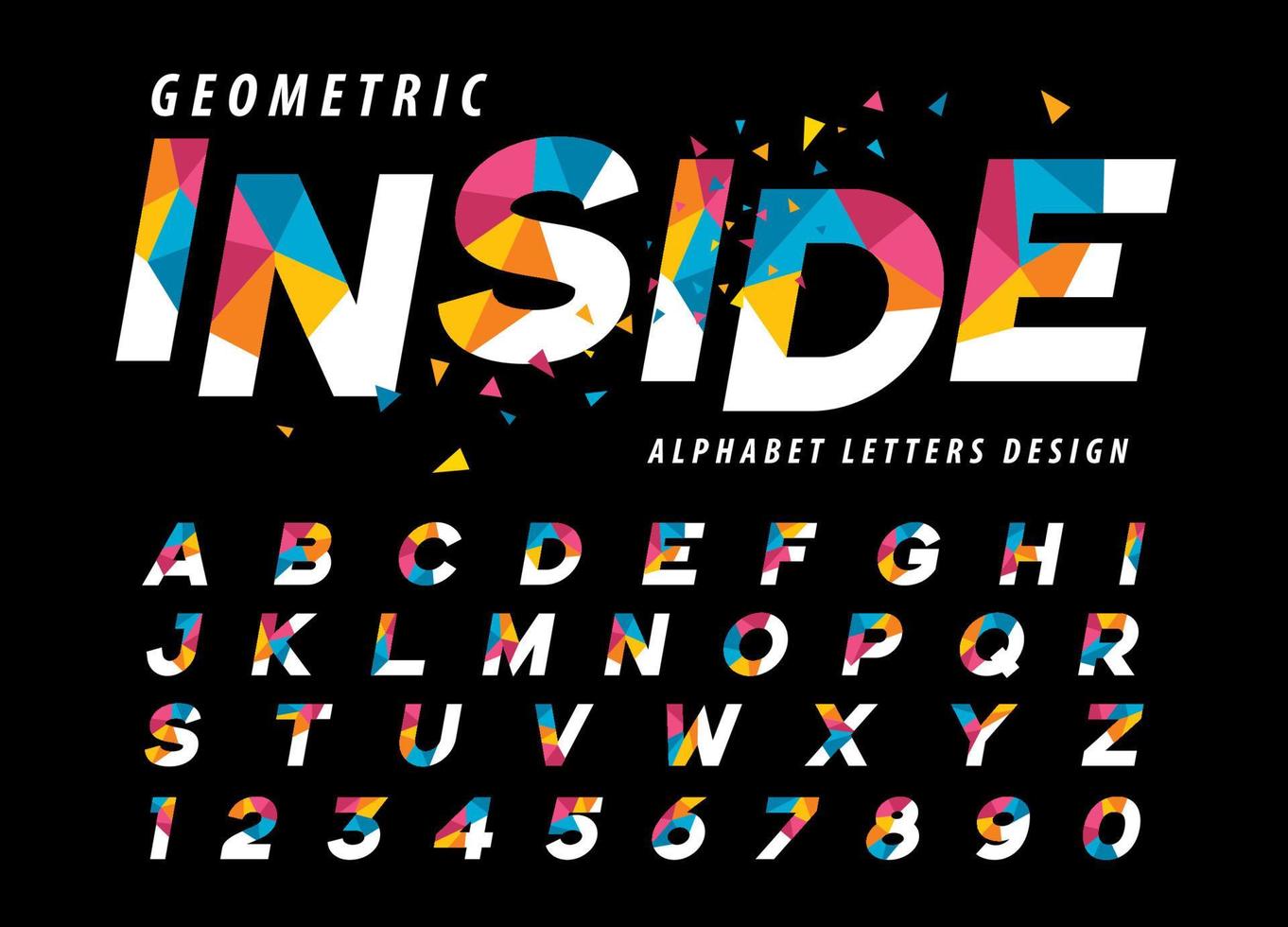 letras y números del alfabeto en cursiva geométrico colorido, fuentes modernas de letras triangulares vector