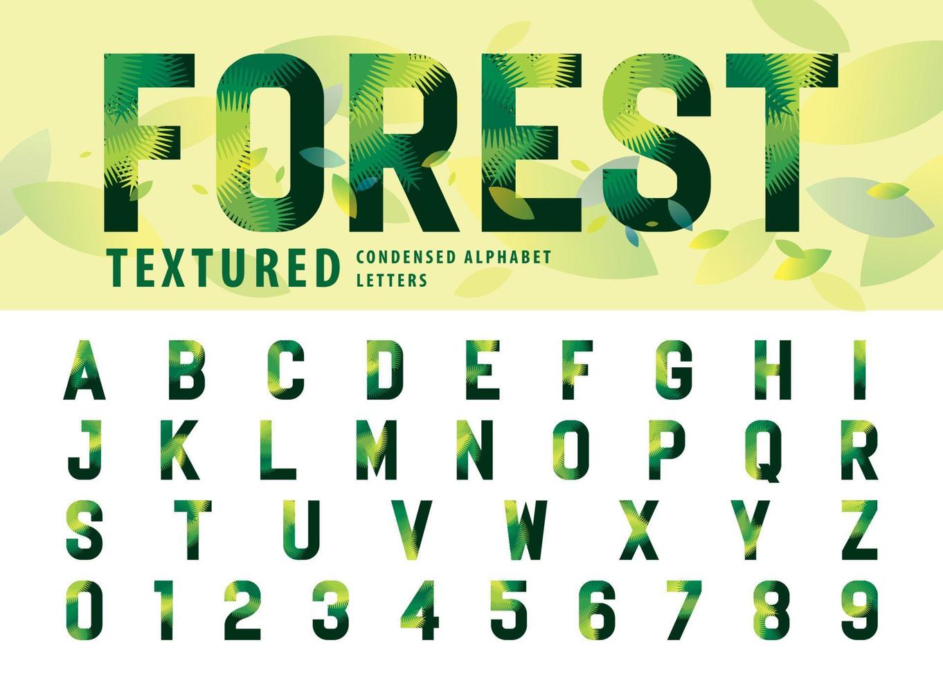 Condensed  Leaves Texture Alphabet Letters and numbers, Modern palm leaf Letter vector