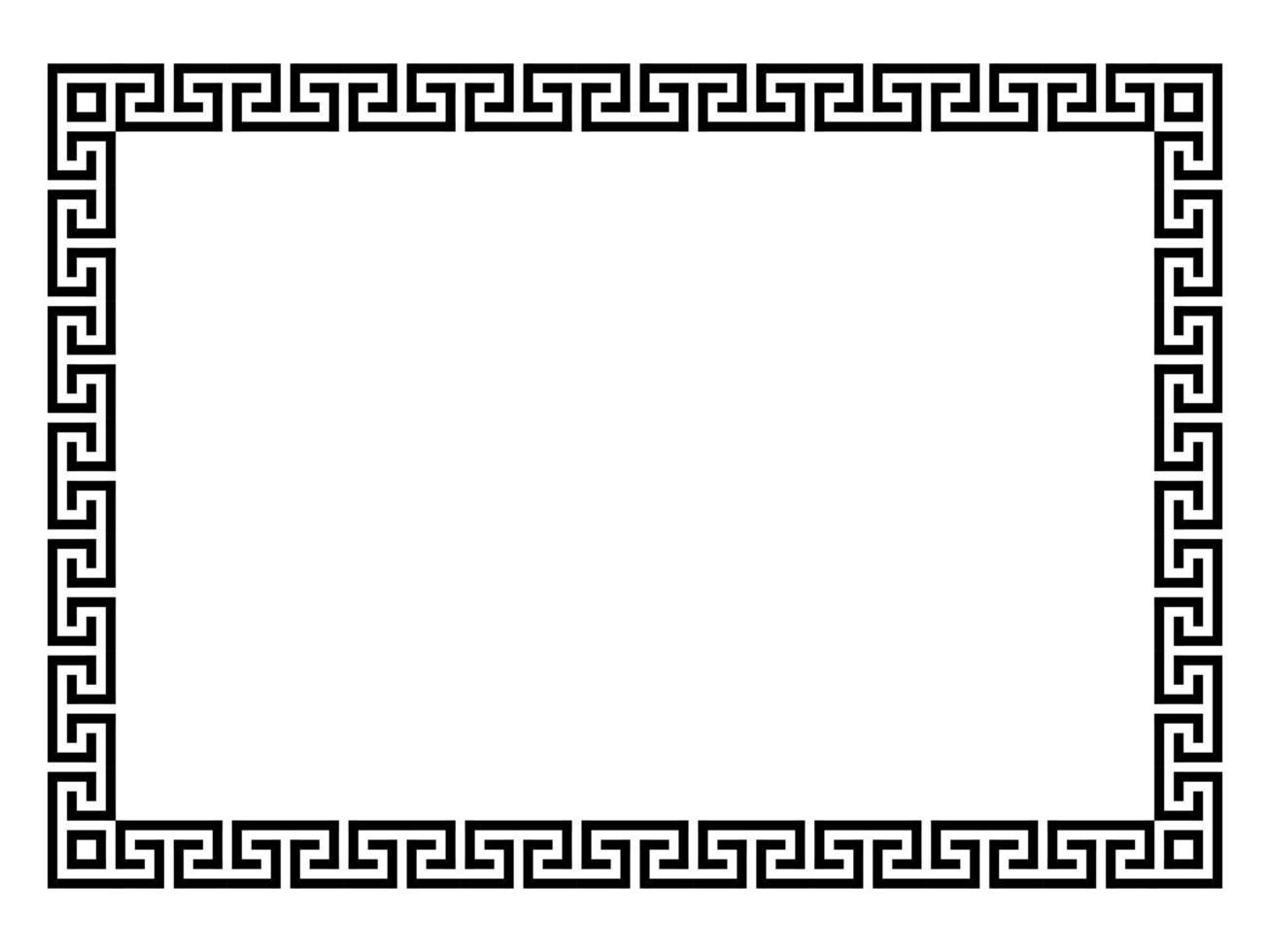 Square frame with seamless winding pattern. Meandros, decorative frames, are built from continuous lines, formed into repeated motifs. Greek fret or Greek key. Vector illustration.