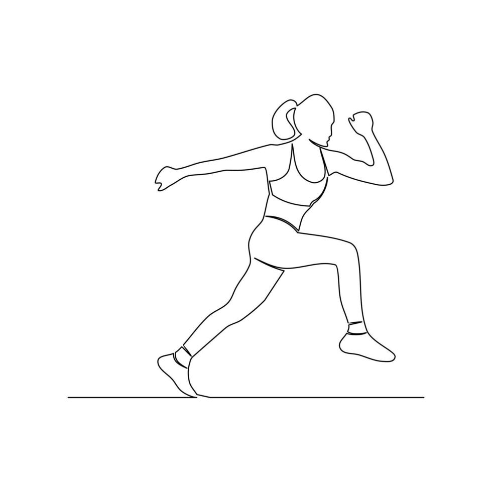 Line drawing of young female runner. Individual sport, training concept. Templates for your designs. Vector illustration