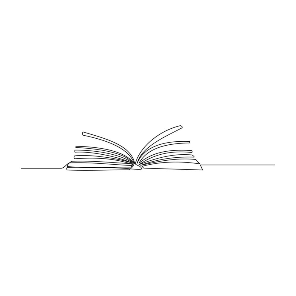 Line drawing of an open book. Vector illustration of educational supplies back to school theme.