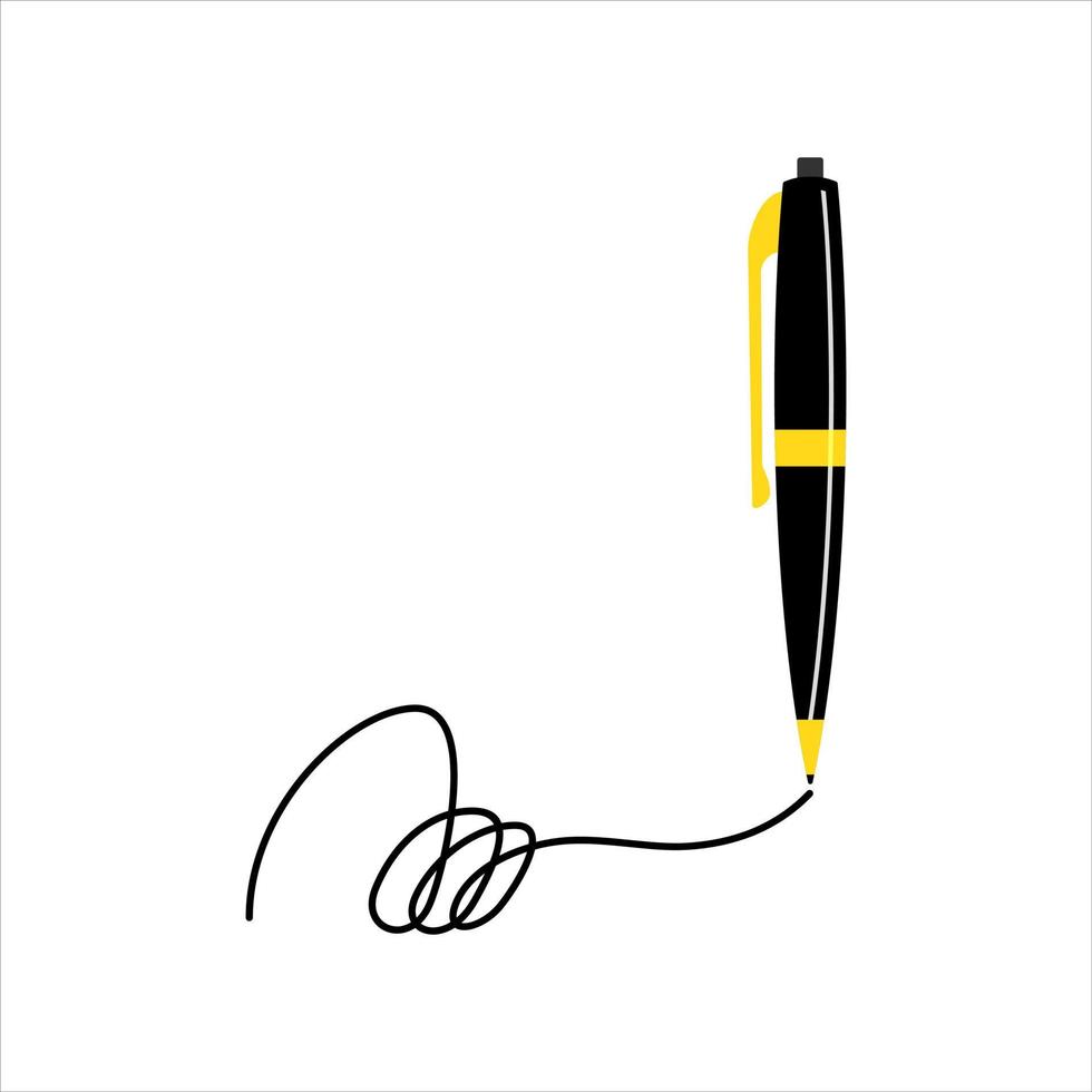 Signature of the contract with a ballpoint pen. Writing pen thin line icon. Autograph sign. Vector illustration. EPS10