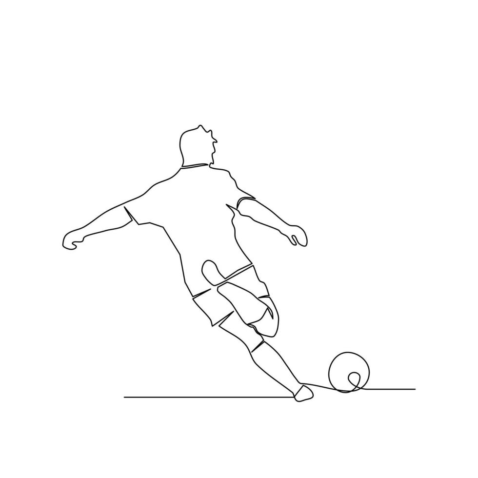 Line drawing of a soccer player kicking a ball. Individual sport, training concept. Templates for your designs. Vector illustration