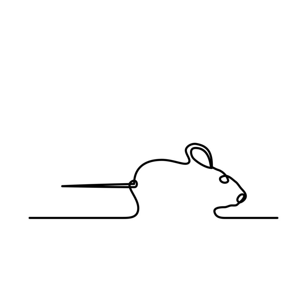Continuous line drawing of mouse vector illustration future minimalism style. Minimalistic black linear sketch of grazing mouse isolated on white background. Vector illustration