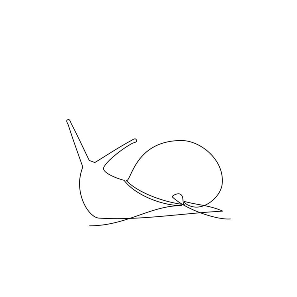 Continuous line drawing of animal snail, minimalistic design on white background. Organic food logo. Vector illustration