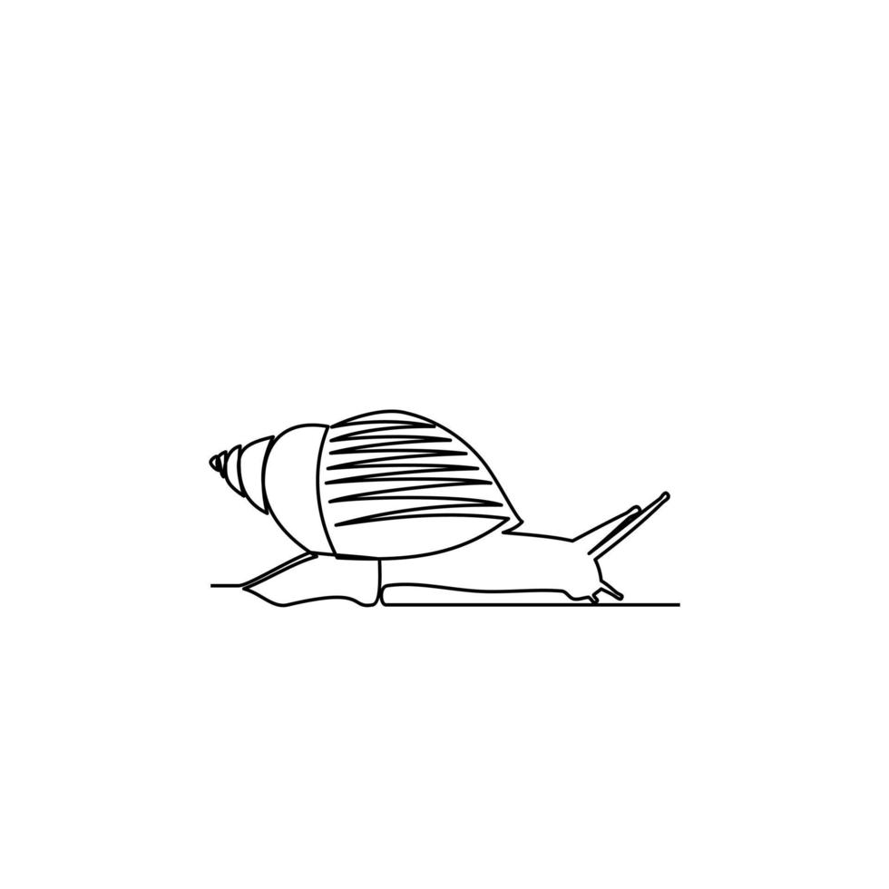 Continuous line drawing of animal snail, minimalistic design on white background. Organic food logo. vector
