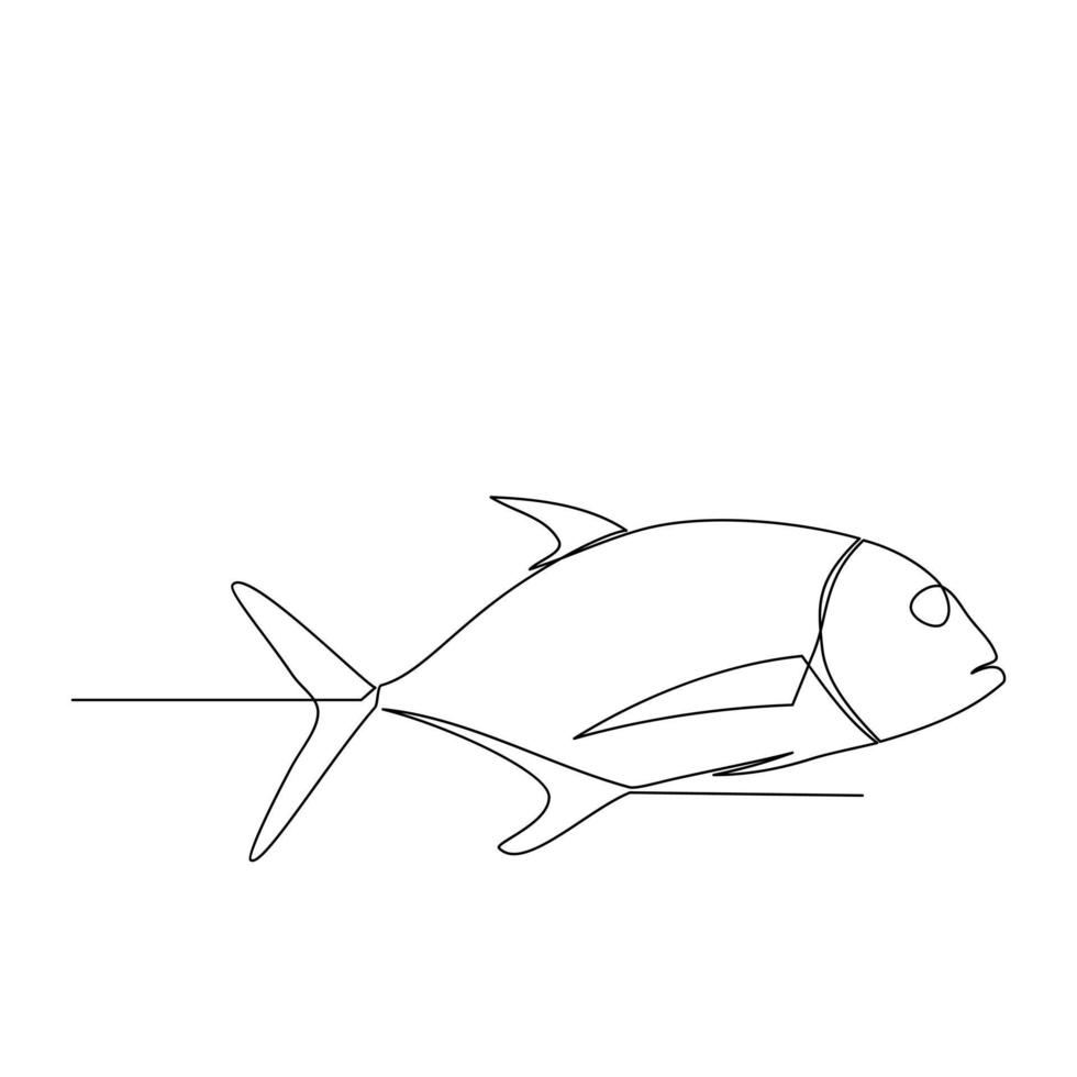 Giant kingfish or giant trevally in a continuous line art drawing style. Minimalistic black linear sketch on white background. Vector illustration