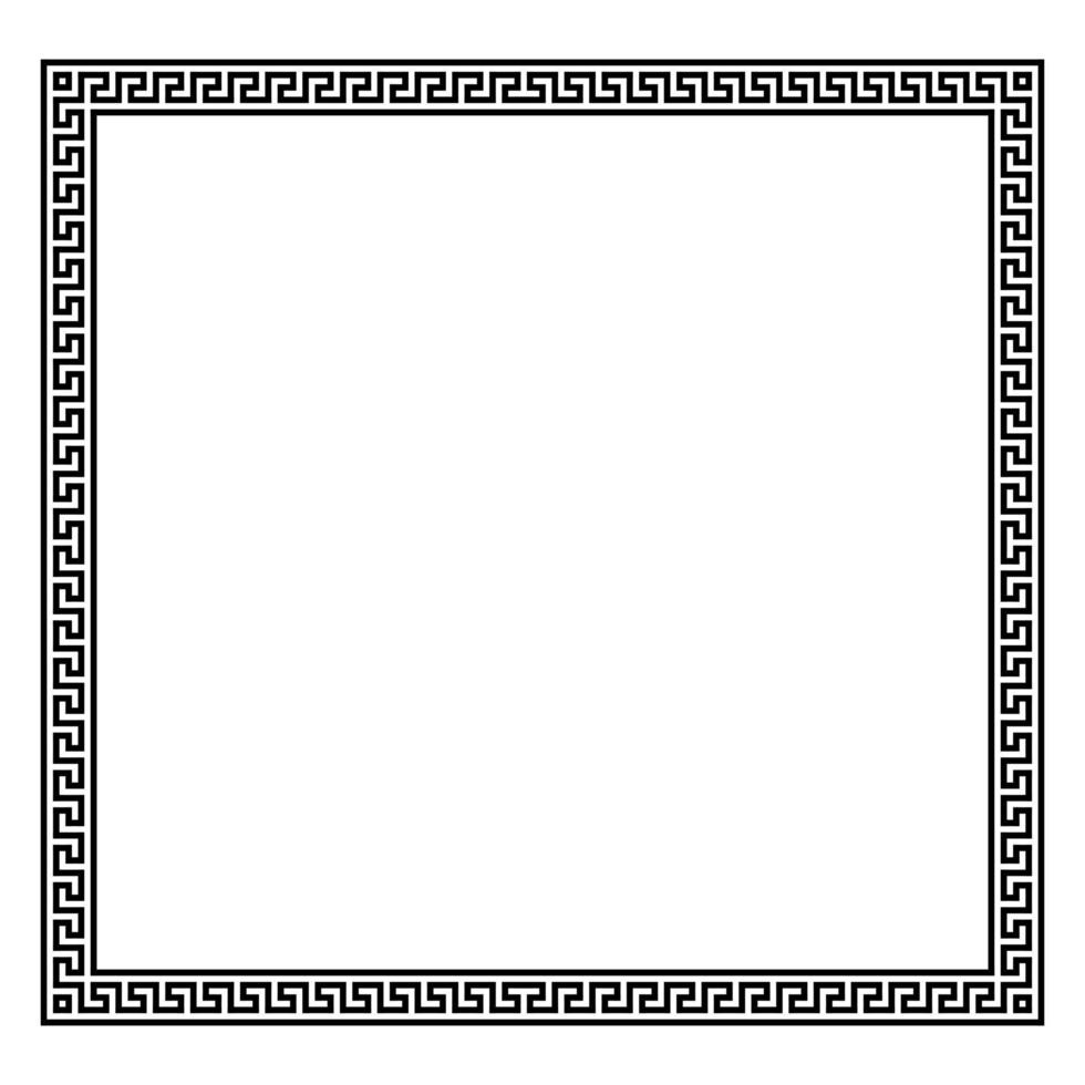 Square frame with seamless winding pattern. Meandros, decorative frames, are built from continuous lines, formed into repeated motifs. Greek fret or Greek key. Vector illustration.