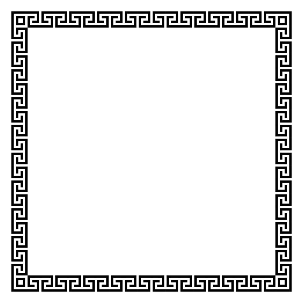 Square frame with seamless winding pattern. Meandros, decorative frames, are built from continuous lines, formed into repeated motifs. Greek fret or Greek key. Vector illustration.