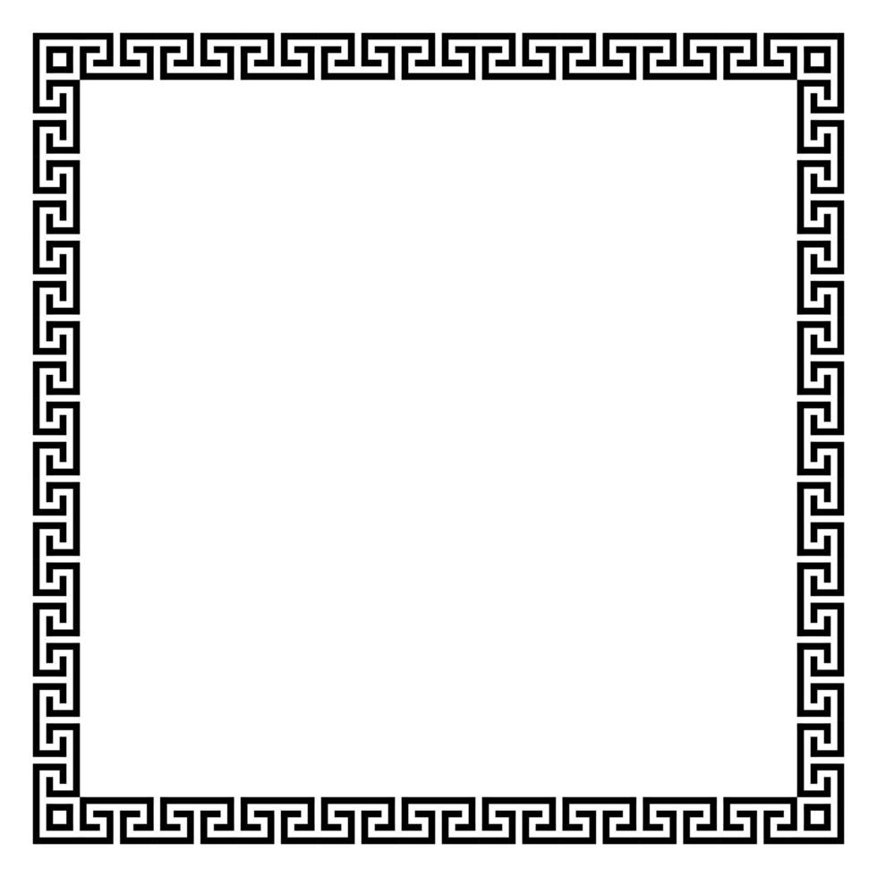 Square frame with seamless winding pattern. Meandros, decorative frames, are built from continuous lines, formed into repeated motifs. Greek fret or Greek key. Vector illustration.