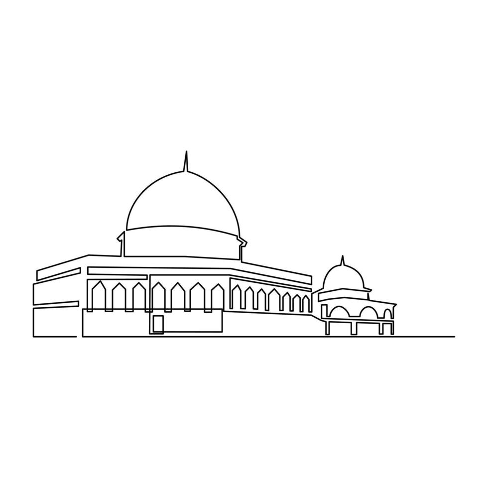 Draw a continuous line of minimalist design vector mosque. islamic emblem isolated on white background. Vector illustration