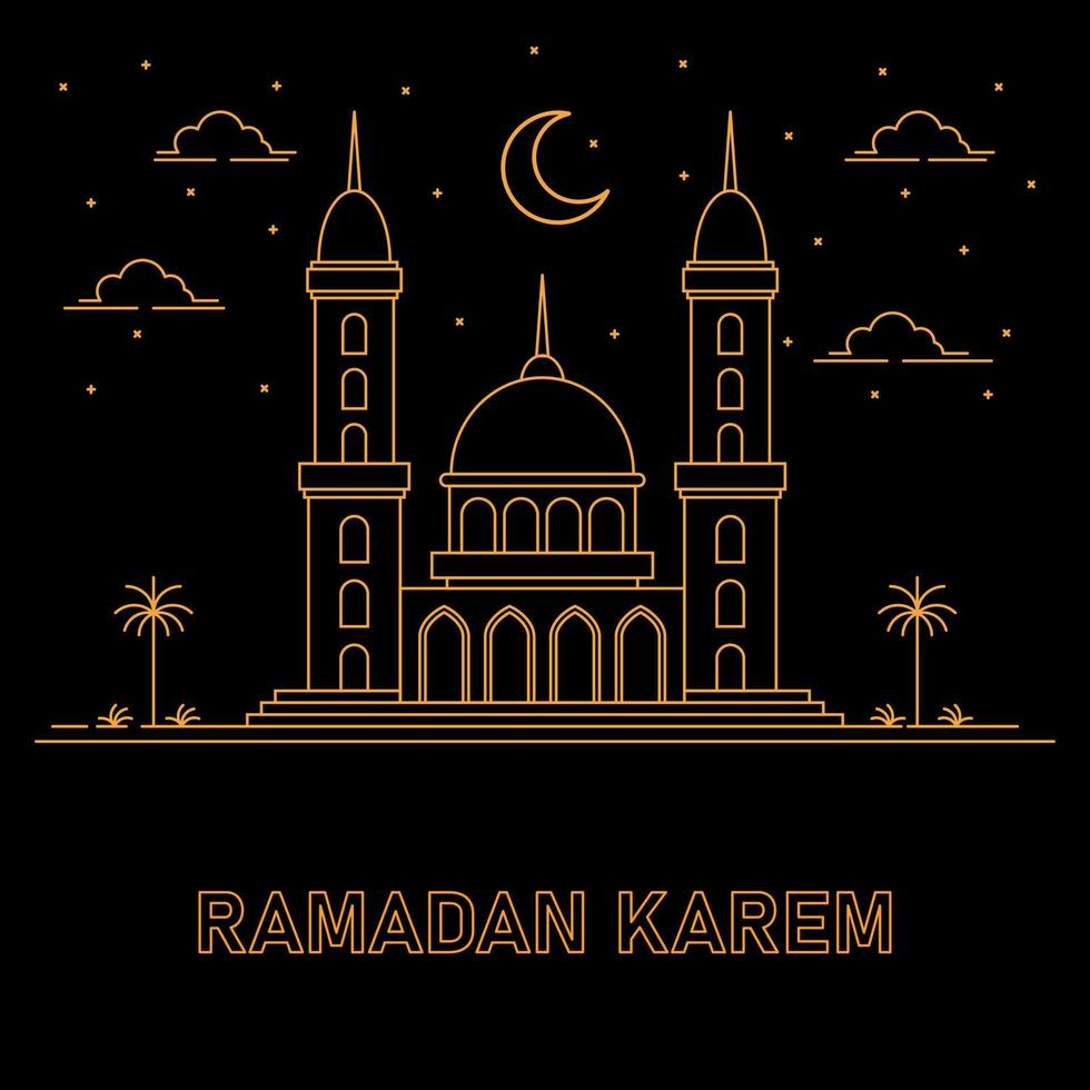 Creative illustration of a mosque in line style. isolated black background vector