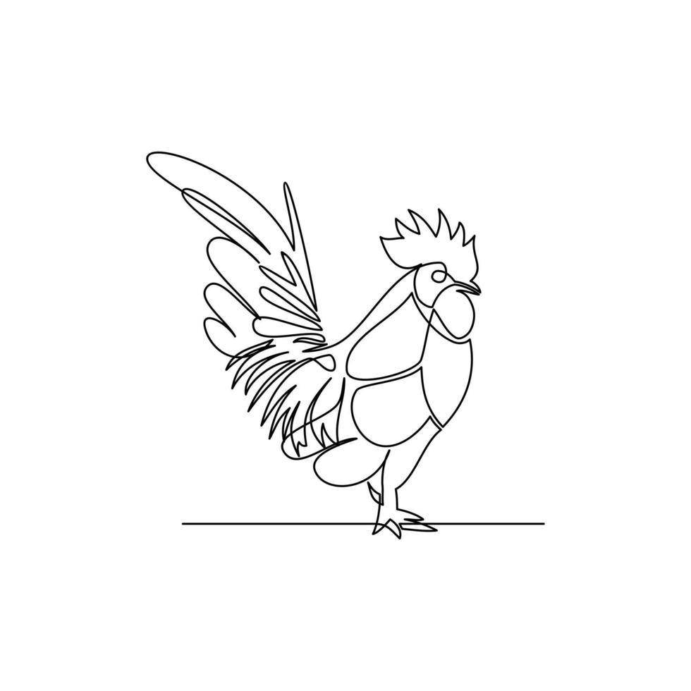 Drawing of a line of standing chicken animals. Line drawing of a standing chicken animal. Templates for your designs. Vector illustration