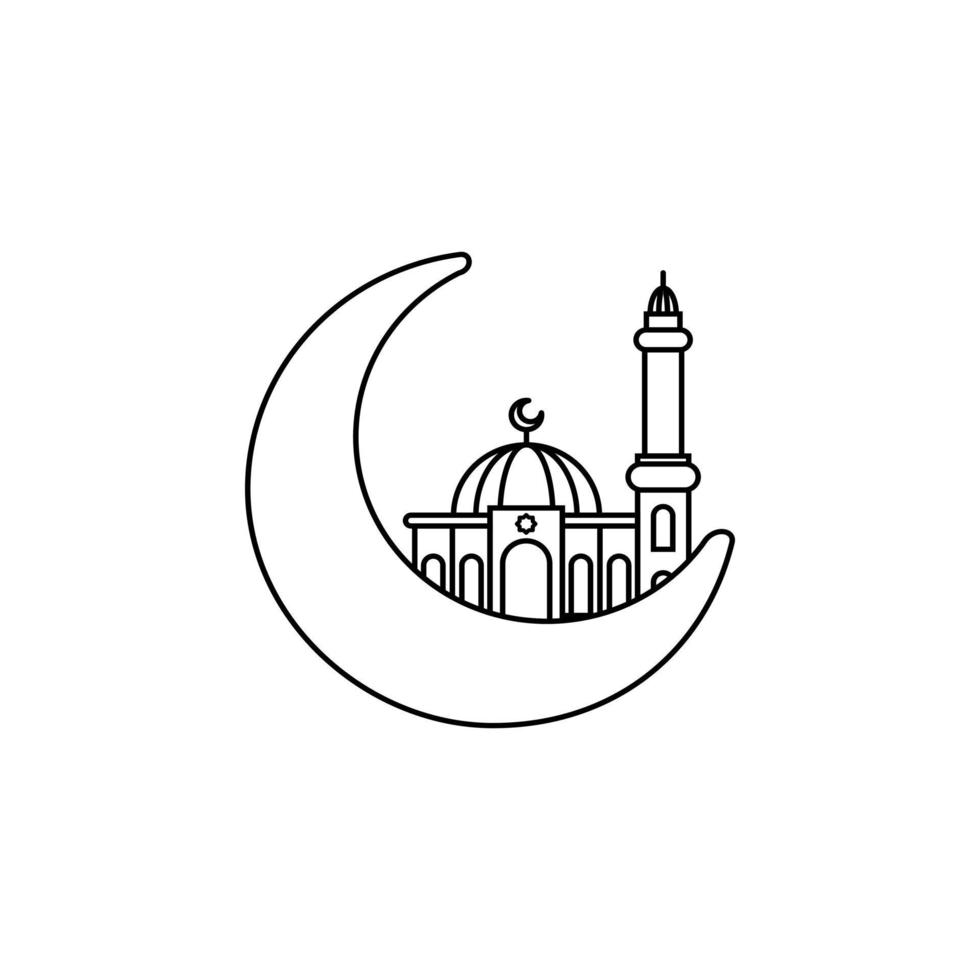 Muslim moon and Mosque outline vector icon. Ramadan kareem symbol, Vector illustration