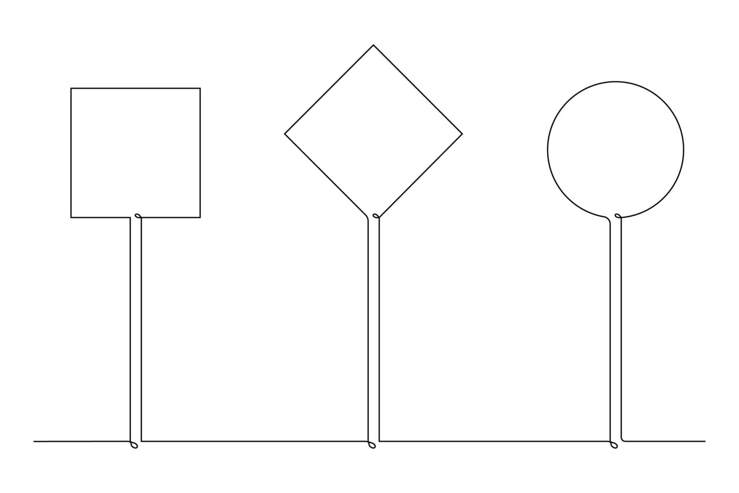 Single continuous line drawing template, set of road signs, Traffic signs on white background. Vector illustration.