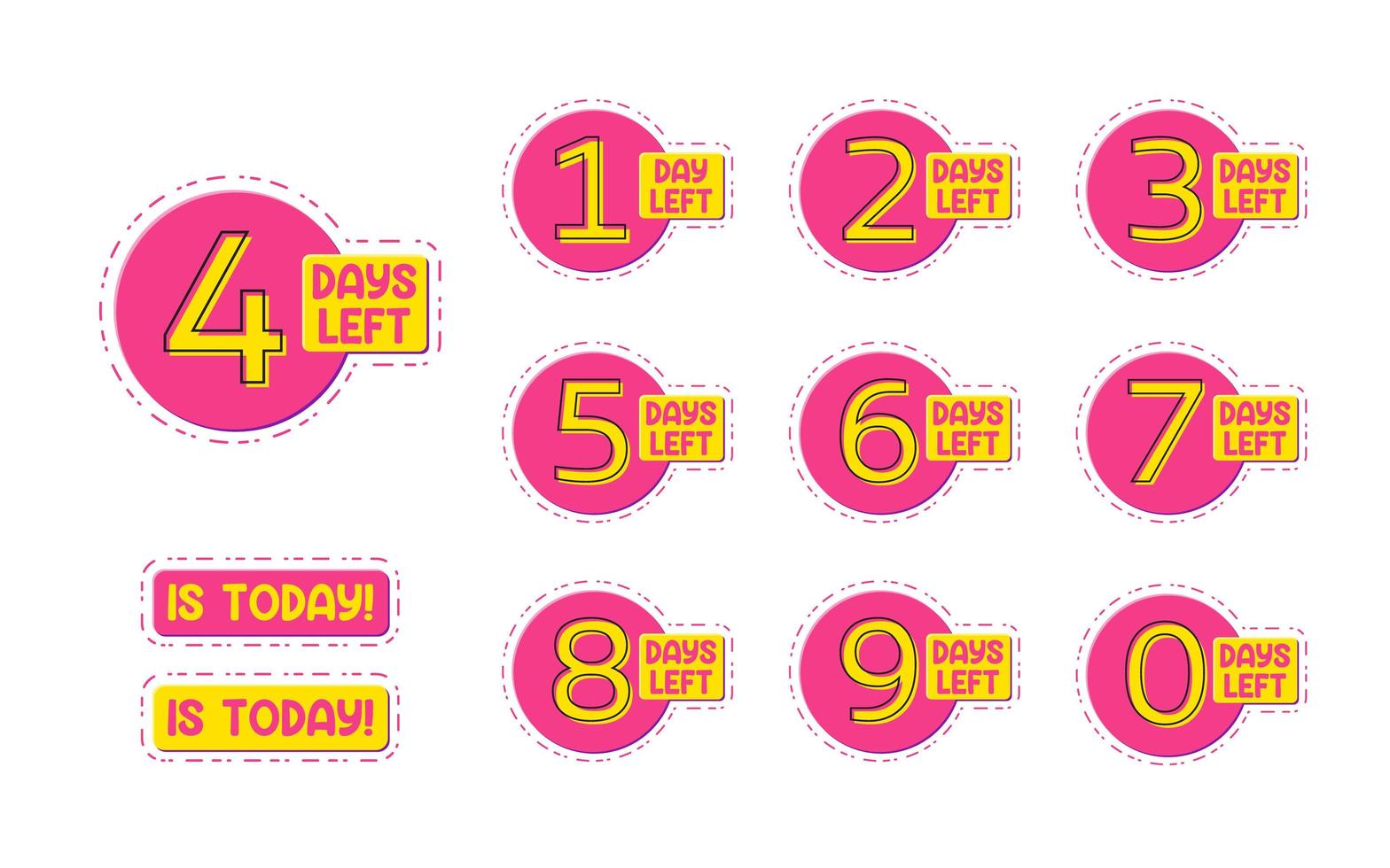 Pink days left numbers with modern outline. For print or web. vector