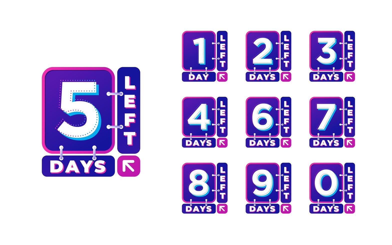 Vibrant days left numbers. Modern classic design. For print or web. vector