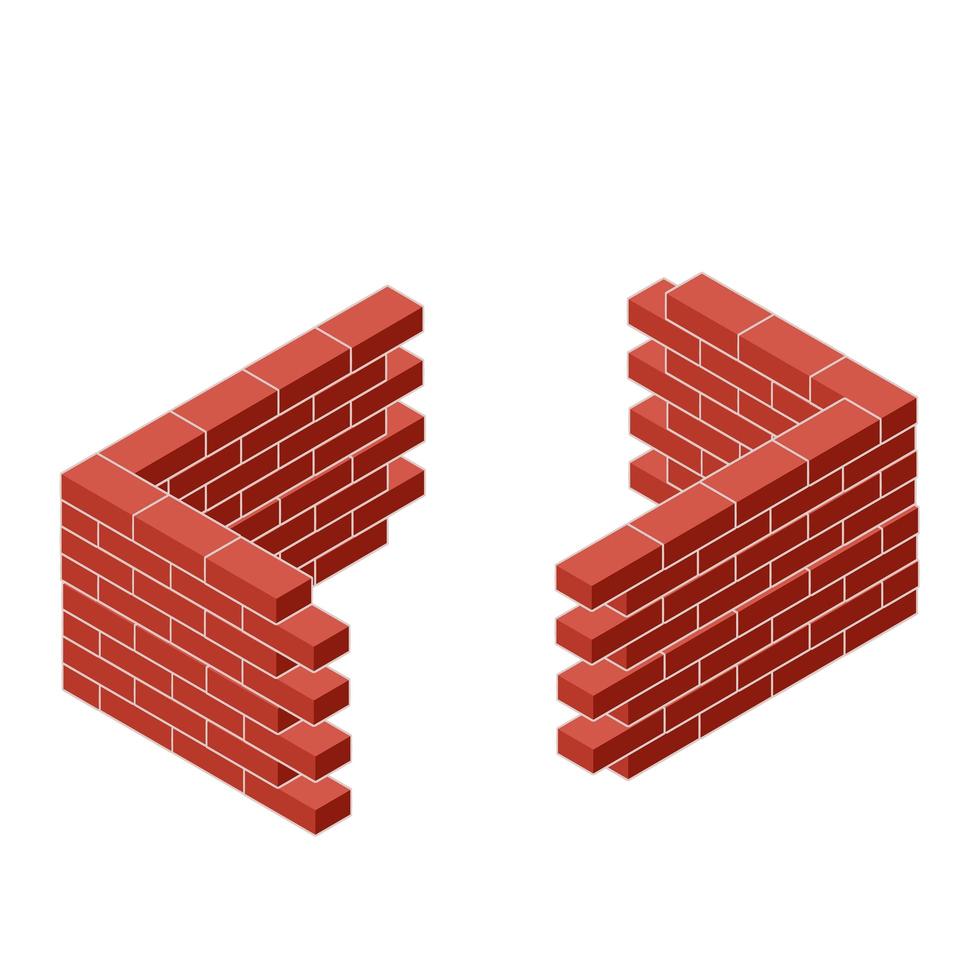 Red brick wall of house. Element of building construction. vector