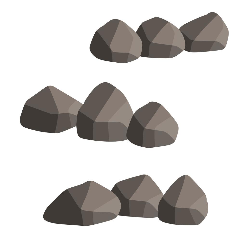 Set of gray granite stones of different shapes. Element of nature, mountains, rocks, caves. Flat illustration. Minerals, boulder and cobble vector