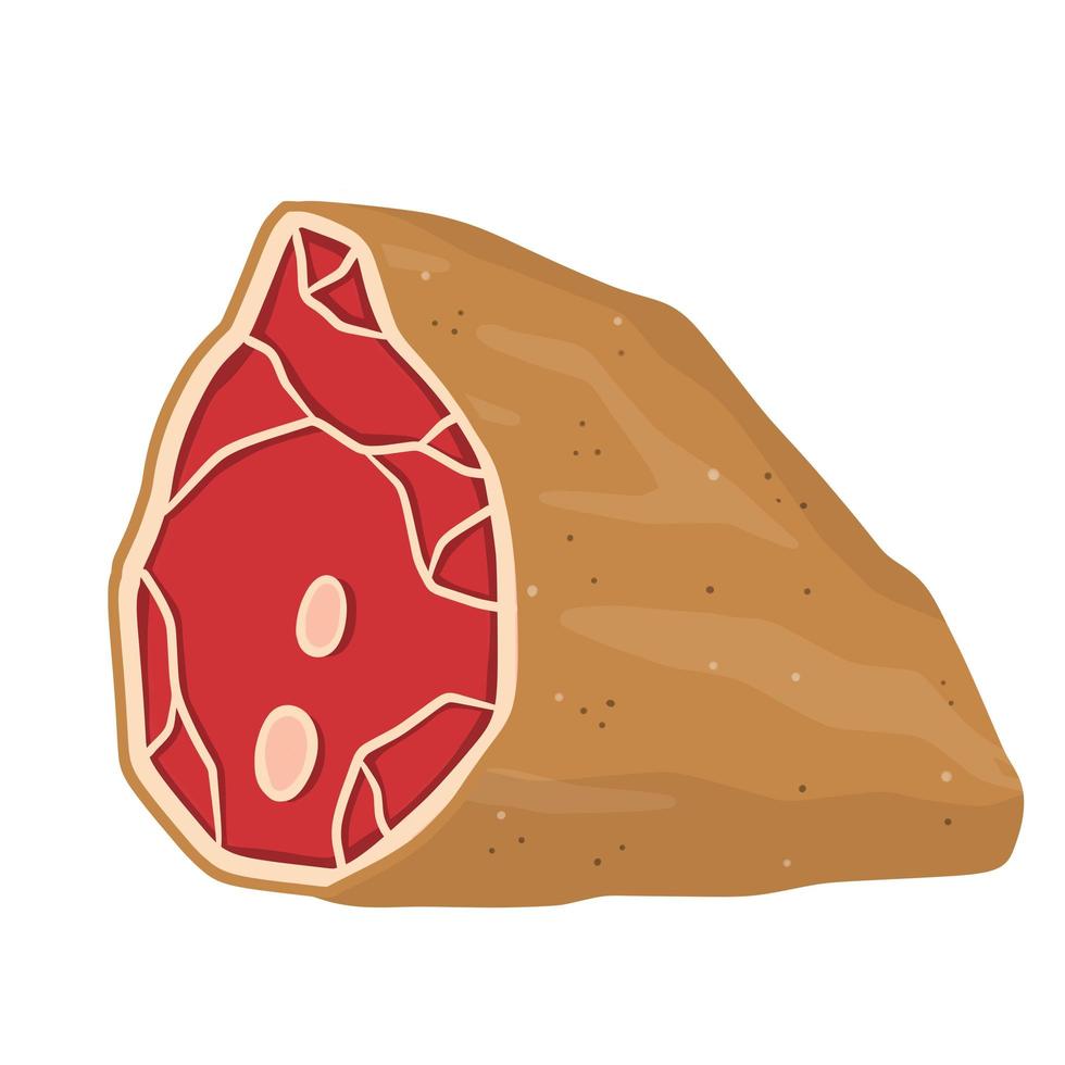 pedazo de carne cruda. corte la mitad del trozo de carne. ilustración de dibujos animados vector