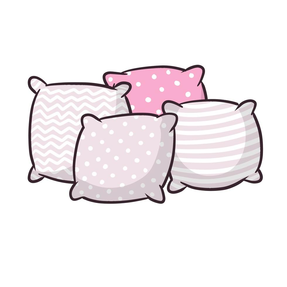 juego de almohadas. objeto grande y pequeño. ilustración plana de dibujos animados. Cojín de color rosa suave. elemento de dormitorio y cama para dormir. vector