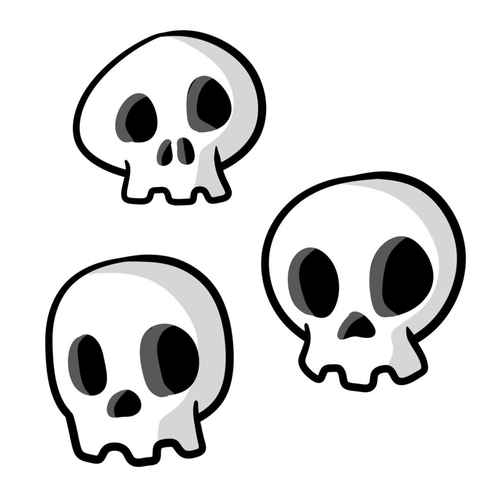 Set of funny skulls. White human bones. scary element of Halloween vector