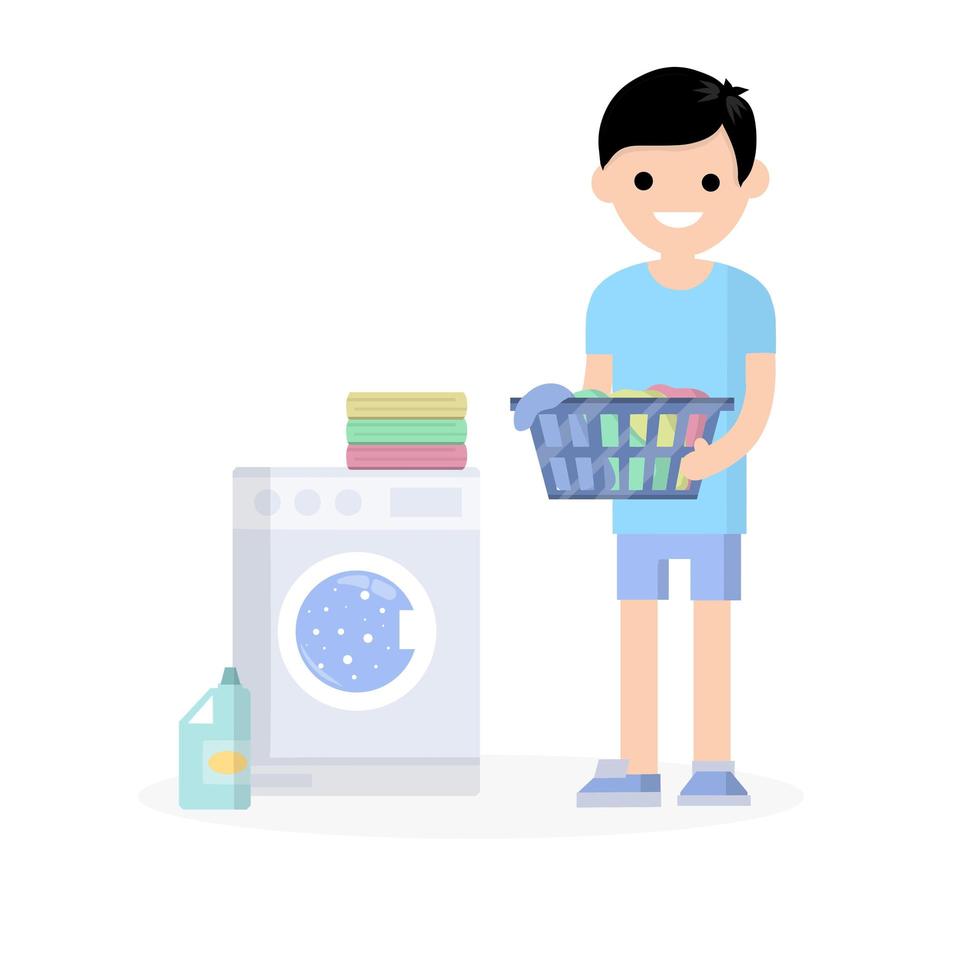 Man in the blue dress with folded clothes vector