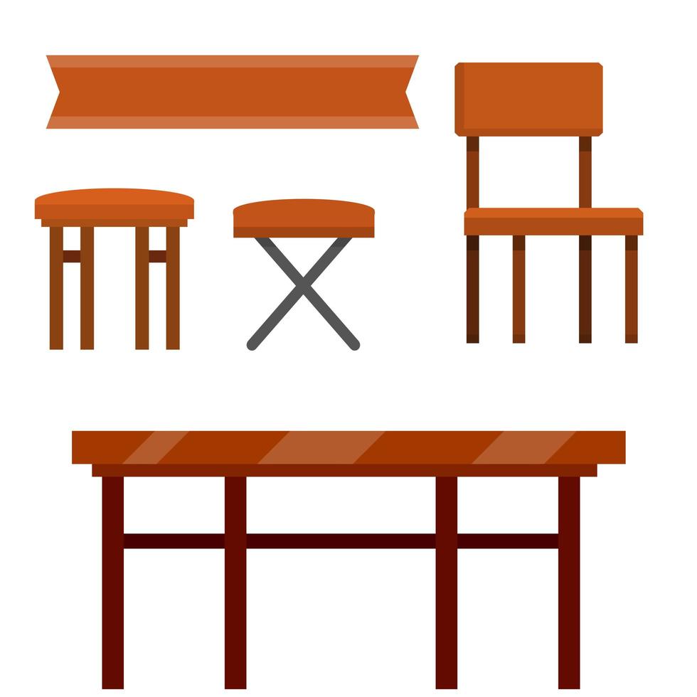 Table and set of chairs. Kitchen furniture vector