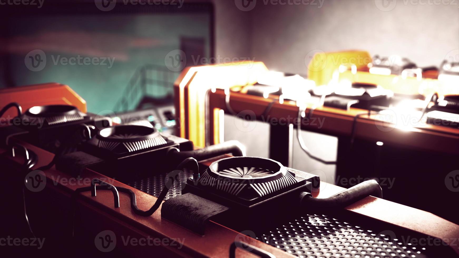 cryptocurrency mining farm using computer graphic cards photo