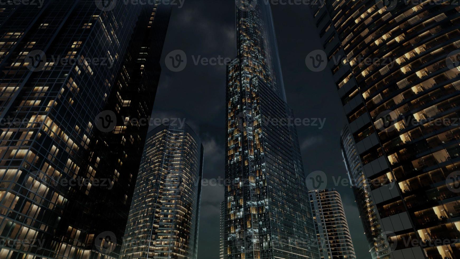 Glass Skyscrpaer Office Buildings with dark sky photo