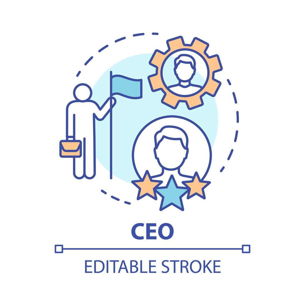 CEO concept icon. Chief executive, boss, top manager idea thin line illustration. Leadership, career growth and personal achievement. Best employee. Vector isolated outline drawing. Editable stroke