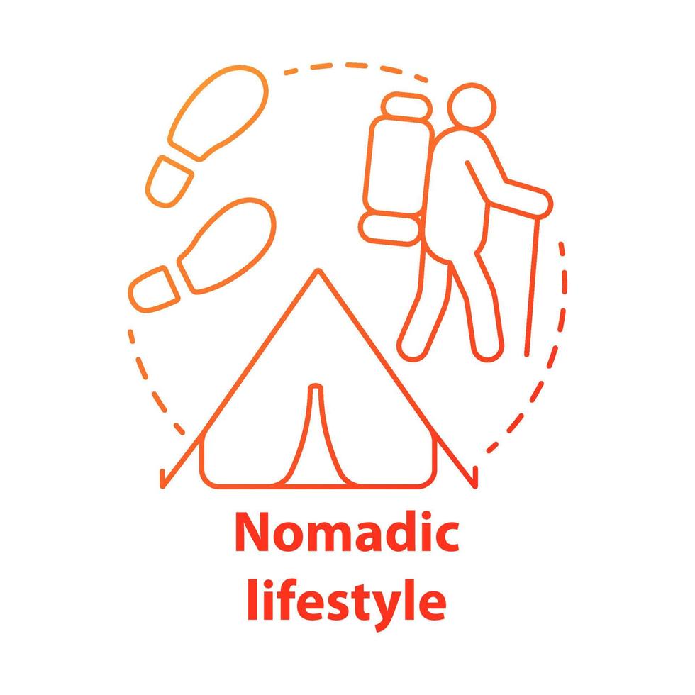 Nomadic lifestyle red concept icon. Moving from place to place idea thin line illustration. Human migration, living with no permanent residence. Vector isolated outline drawing. Editable stroke
