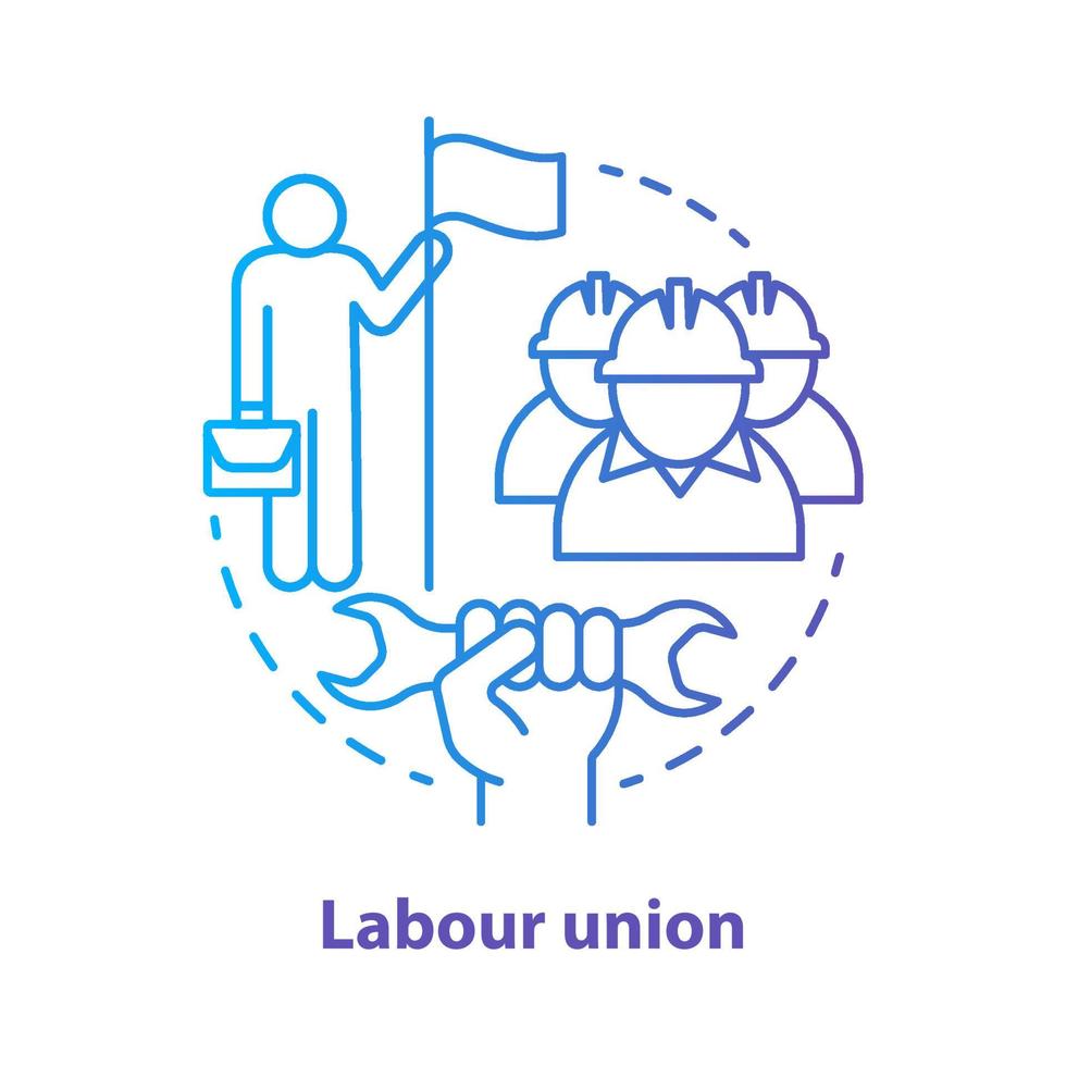 Labour union blue concept icon. Employee right protection idea thin line illustration. Trade union. Worker association. Staff interests representative. Vector isolated outline drawing. Editable stroke