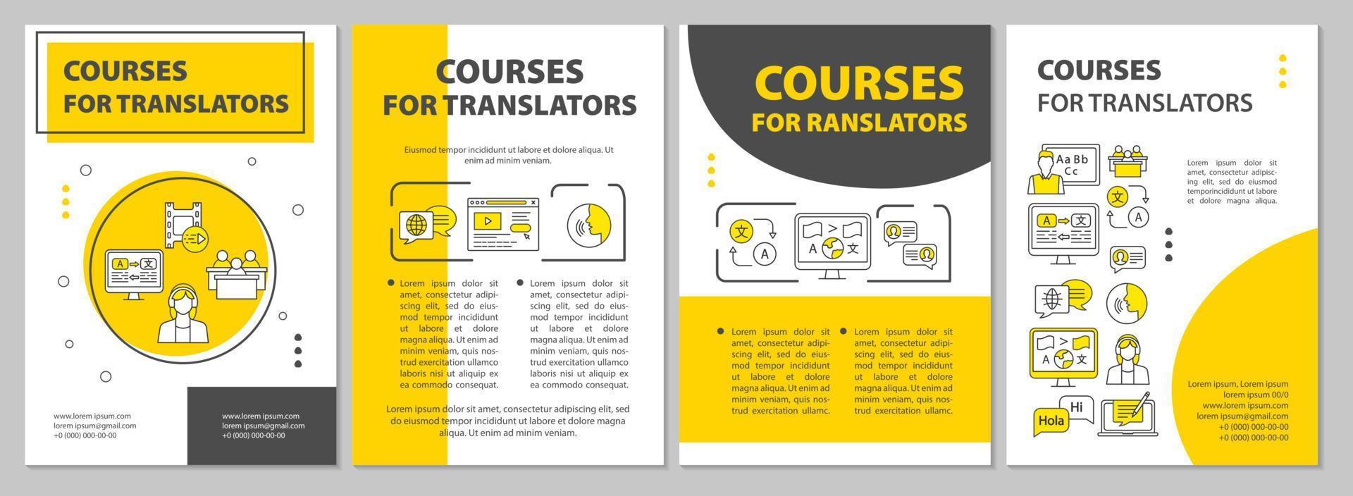 Courses for translators brochure template layout. Interpretation. Flyer, booklet, leaflet print design with linear illustrations. Vector page layouts for magazines, annual reports, advertising posters