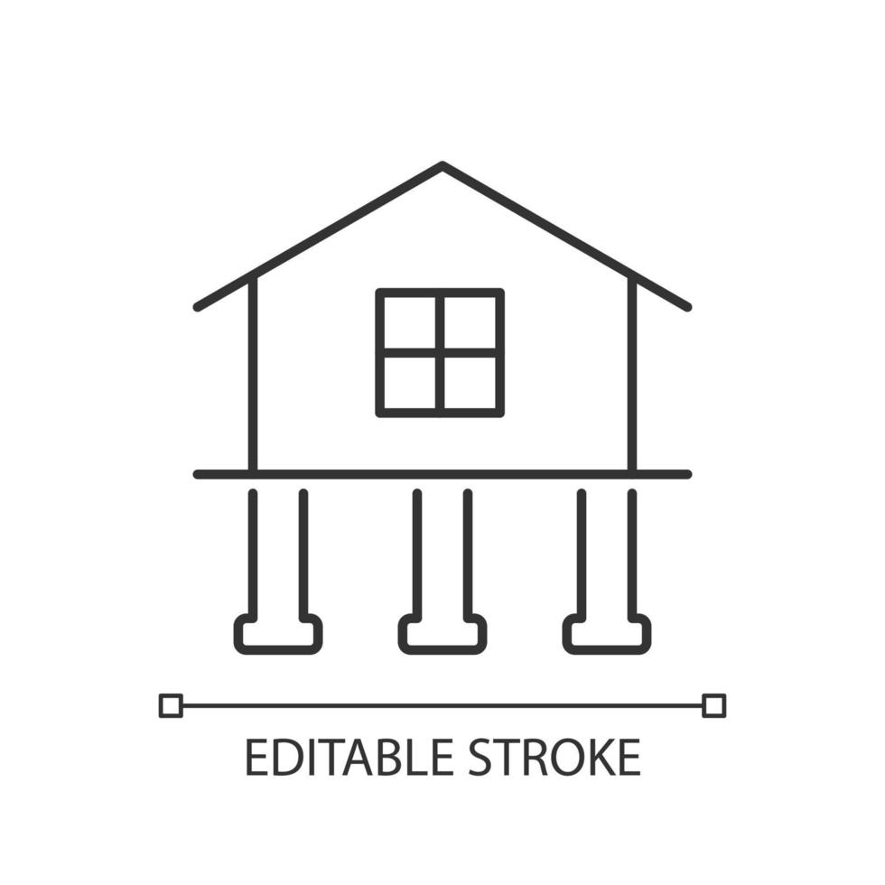 Strength and stability linear icon. Buildings construction. Secure foundation with piles. Thin line customizable illustration. Contour symbol. Vector isolated outline drawing. Editable stroke