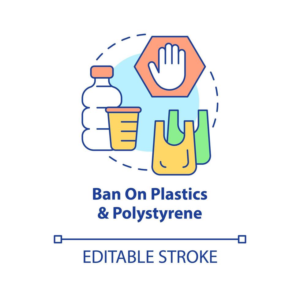 Ban on plastics, polystyrene concept icon. Environment protection, Reduction in nature pollution abstract idea thin line illustration. Vector isolated outline color drawing. Editable stroke