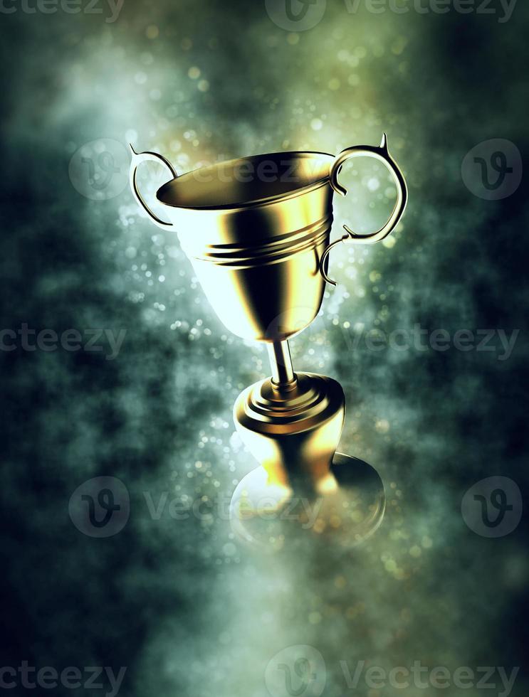 copa de trofeo de campeón en humo con bokeh foto