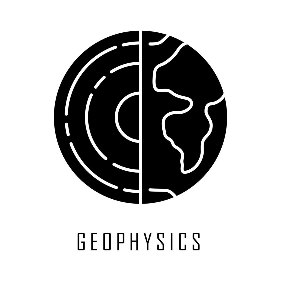 Geophysics glyph icon. Study of Earth crust and core. Physics branch. Inner structure and composition of Earth lithosphere. Planet model Silhouette symbol. Negative space. Vector isolated illustration
