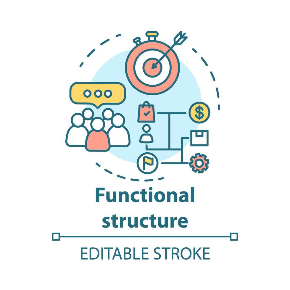 Functional corporate structure concept icon. Business strategy idea thin line illustration. Management and workflow organization. Marketing campaign. Vector isolated outline drawing. Editable stroke