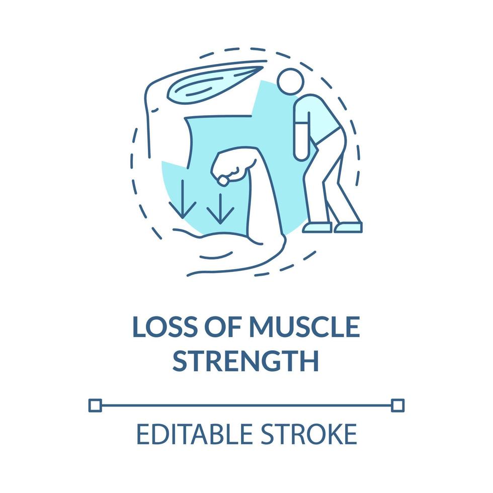 Loss of the muscle strenght blue concept icon. Muscular weakness. Problem with health. Physiotherapy abstract idea thin line illustration. Vector isolated outline color drawing. Editable stroke