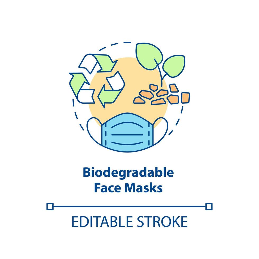 icono de concepto de máscaras faciales biodegradables. máscaras faciales desechables ecológicas y compostables idea abstracta ilustración de línea delgada. dibujo de color de contorno aislado vectorial. trazo editable vector